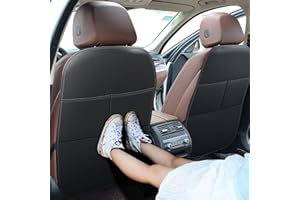 NUWQICD Back Seat Protector Car Kick Mats for Jeep Grand Cherokee with 2 Pocket Storage Organizer, Waterproof Dirt Proof Faux Leather Back Seat Covers for Kids Automotive Accessories (1 Pair,Black)