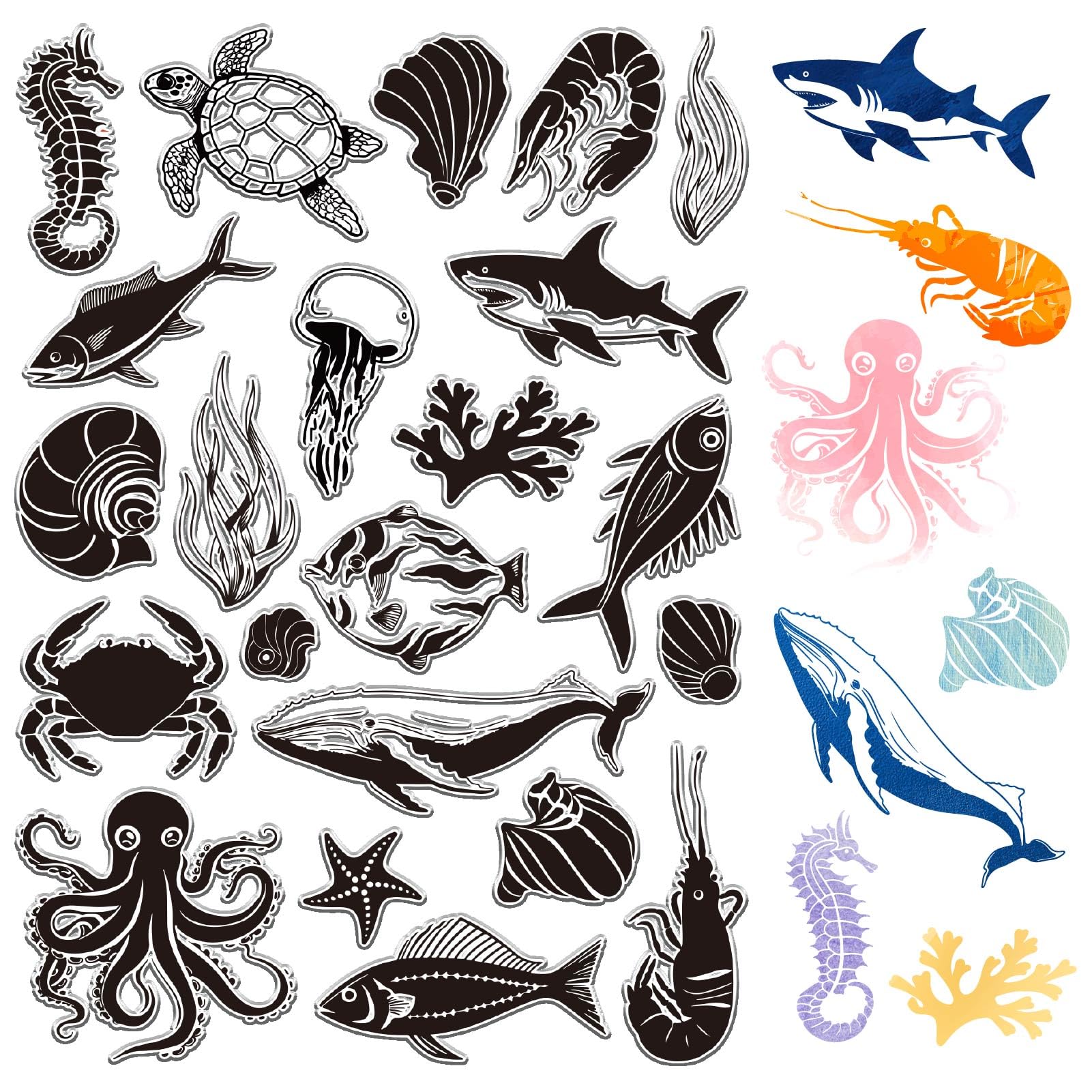 CRASPIRE Sea Life Turtle Clear Rubber Stamp 11.7x8.3 inch Big Size Ocean Fish Shell Transparent Silicone Seals Stamp for Journaling Card Making DIY Scrapbooking Handmade Photo Album Notebook Decor