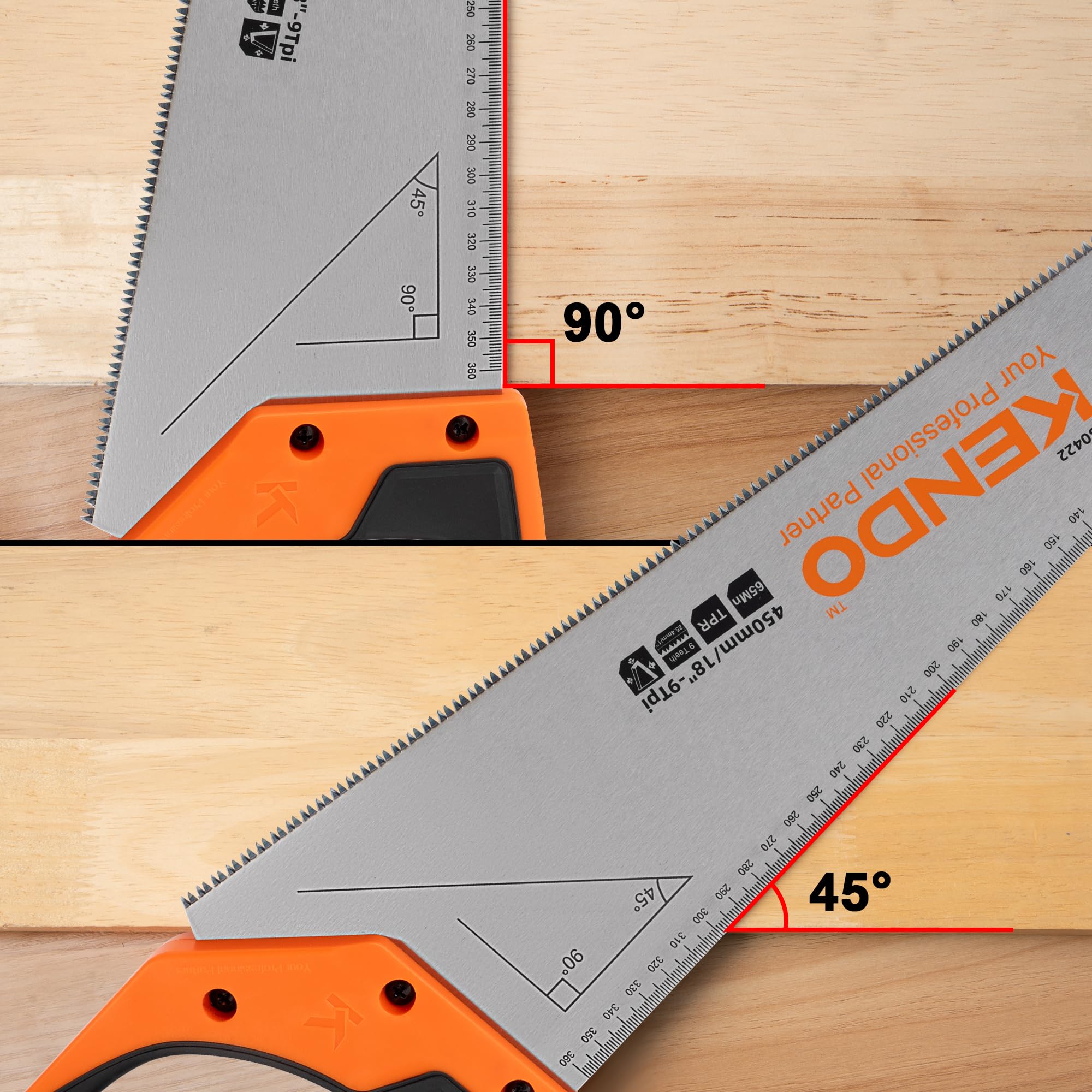 KENDO Fuchsschwanz Säge 450 mm, 9 Zähne/Zoll dreifach geschliffene Verzahnung 3