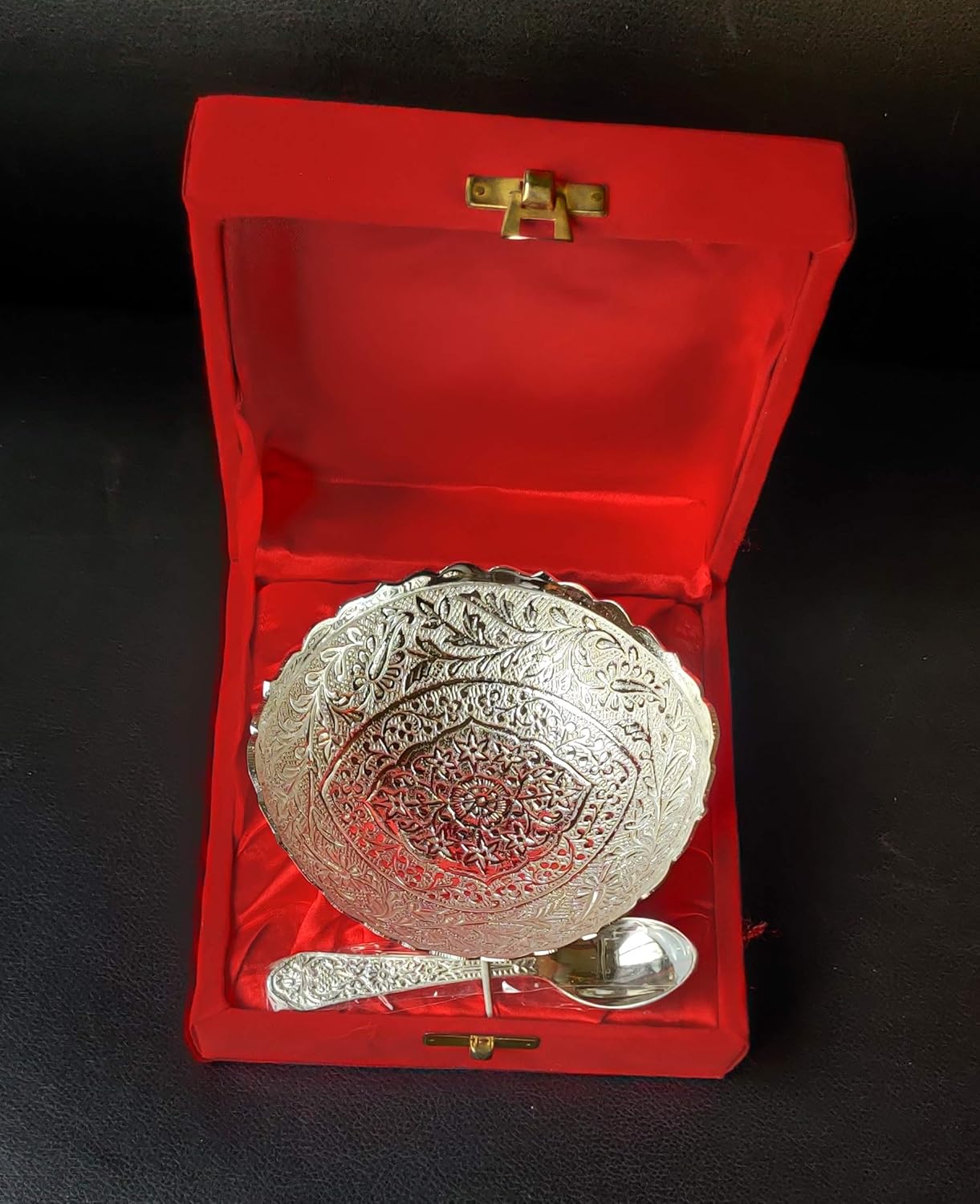 Buy Silver Plated Decorative Bowl with Spoon Packed in Velvet Box for