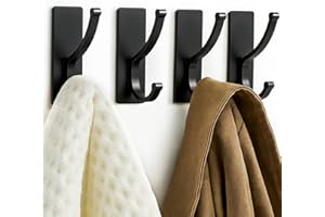 pickpiff Adhesive Wall Hooks with Strip - 4 Pack Black