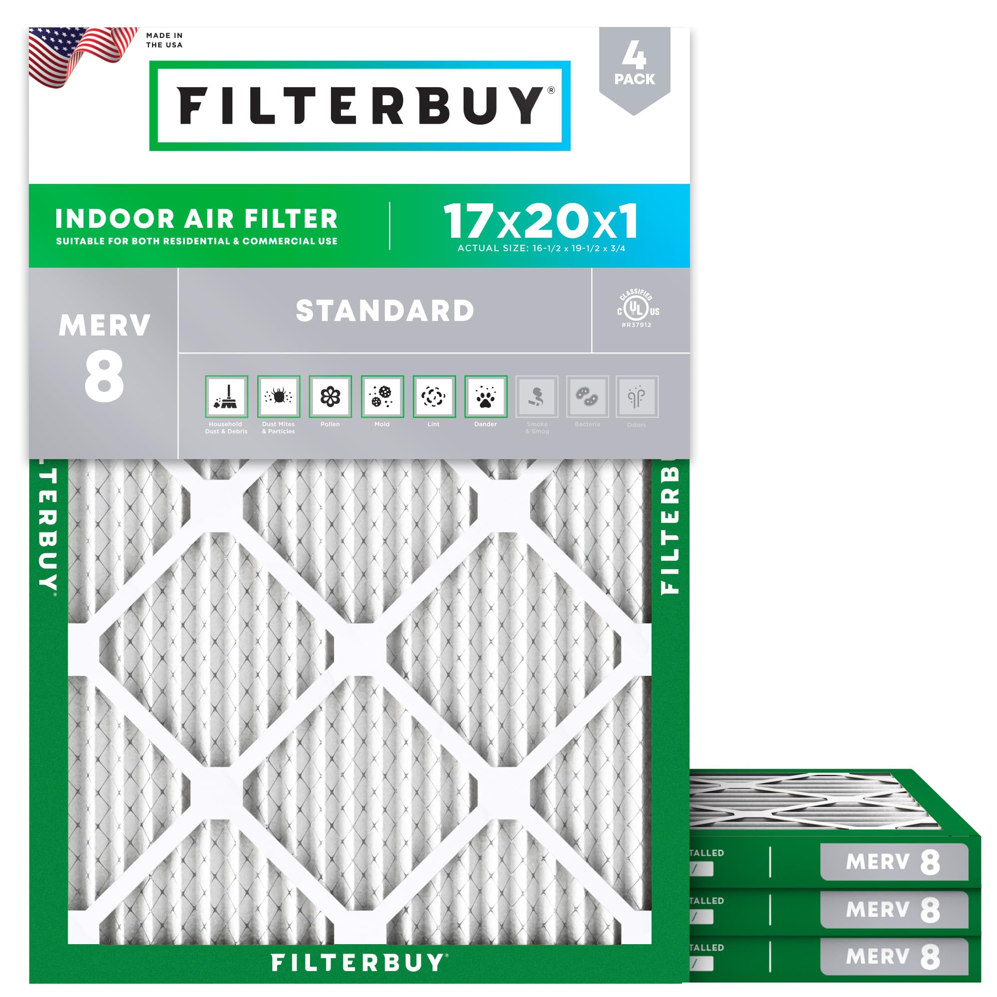 Filterbuy 17x20x1 Air Filter MERV 8 Dust Defense