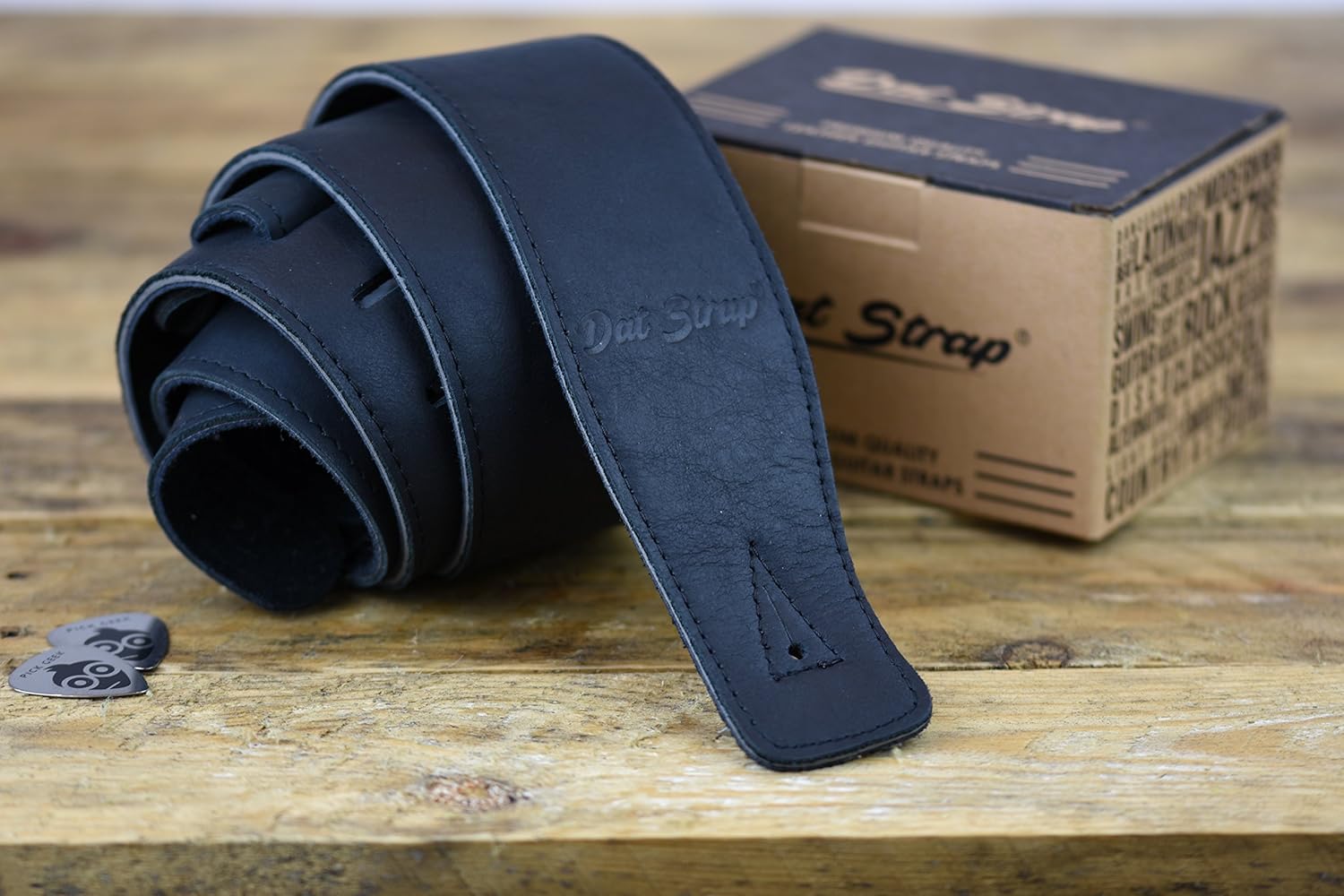 Dat Strap Black Leather Guitar Strap 100% Handmade Adjustable Real Leather, Extra Long - Image 3