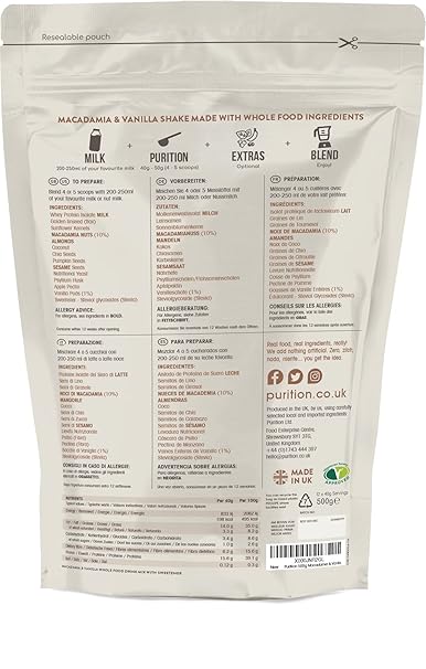 Purition Batido de proteínas de Nueces de Macadamia & Vainilla ...
