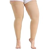 Plus Size 4XL Thigh High Compression Stockings Footless for Women & Men, Opaque Support Hose, 20-30mmHg Firm Graduated Compression Sock with Silicone Band for Varicose Veins, Edema, DVT, 1 Pair Beige