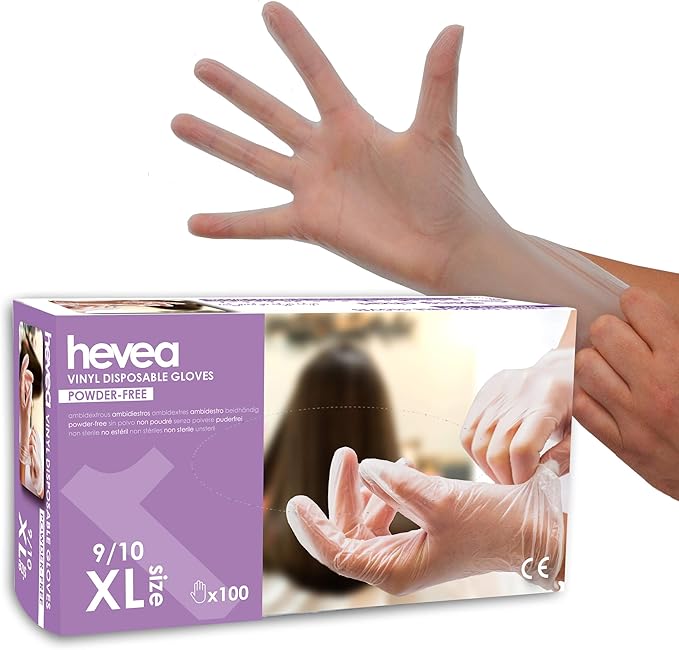 Hevea Disposable Vinyl Gloves without Powder Pack 5 x 100, Size XL