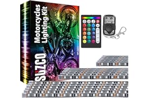 SUZCO 10-Pack Motorcycle LED Strips Light Kit with APP/IR/RF Remotes, Sync RGB Multi-Color Atmosphere Underglow Lights, Waterproof LED Strip 12V for Harley Honda Kawasaki Suzuki Polaris