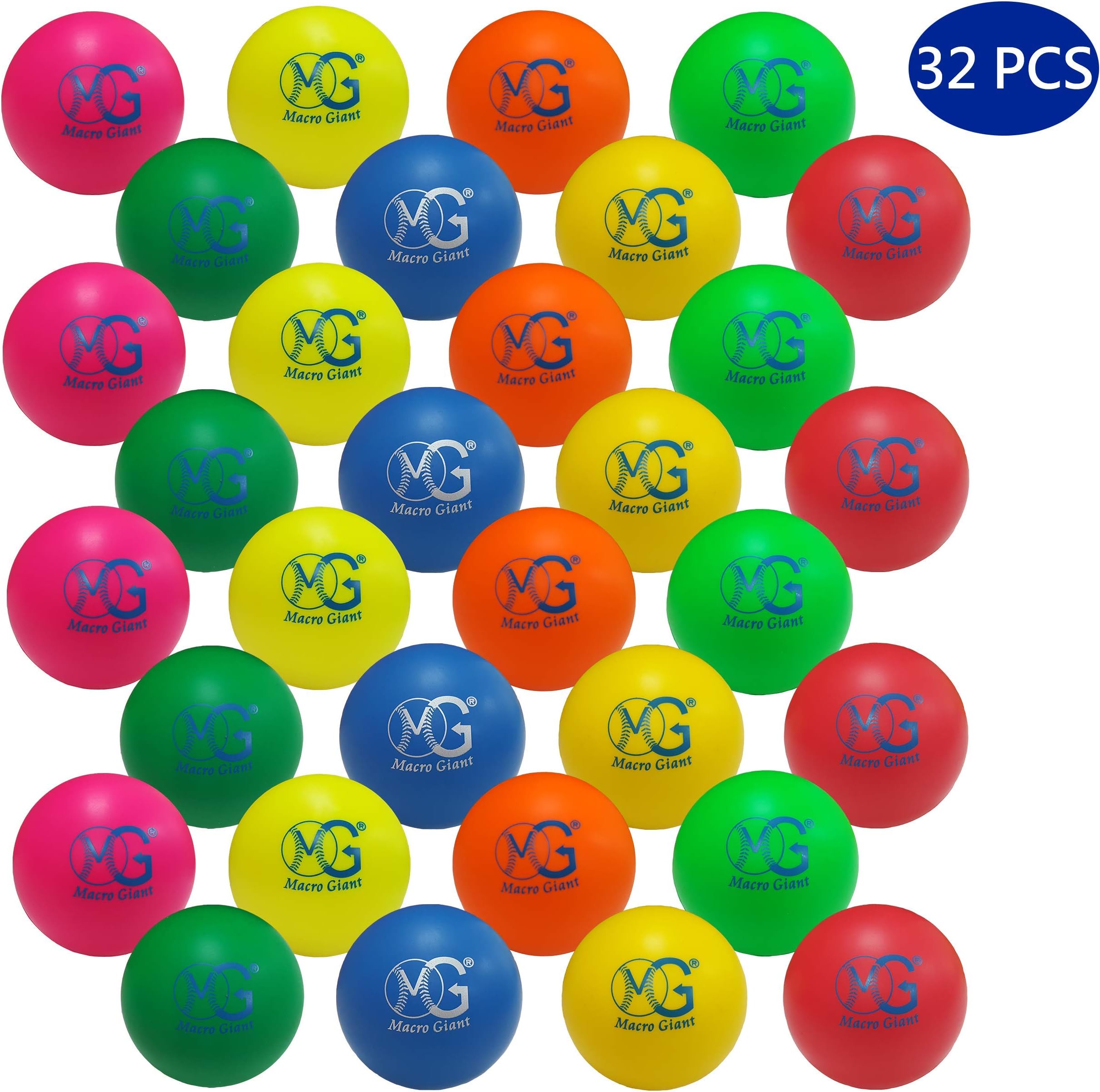 Macro Giant 2.8 Inch Foam Bouncing Ball, Set of 32, Assorted Colors, Stress Ball, Squeeze Ball, Fun Toys, Party Favors