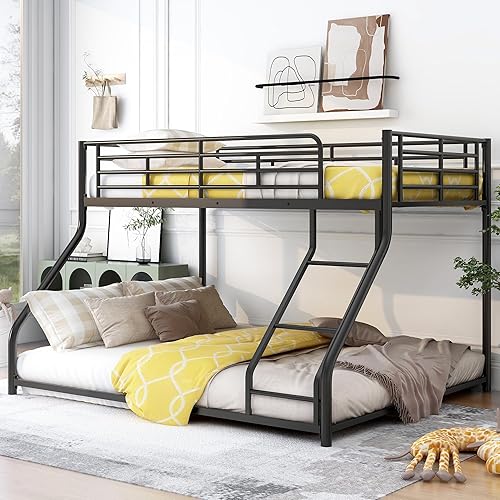 DNYN Twin Over Queen Bunk Bed with Ladder Safety Guardrails for