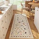 Rugcomf Runner Rug for Kitchen Non Slip 2'x6' Washable Rugs with Rubber Backing Soft Floral Animal Cat Carpet for Kitchen Laundry Bedroom Bathroom, Beige