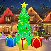 Joliyoou Christmas Yard Decorations, 5.9 FT Inflatable Lighted Christmas Tree with Rotating Projection Lamp, Jumbo Blow Up Xmas Tree with Gift Boxes Outdoor Indoor Decorations