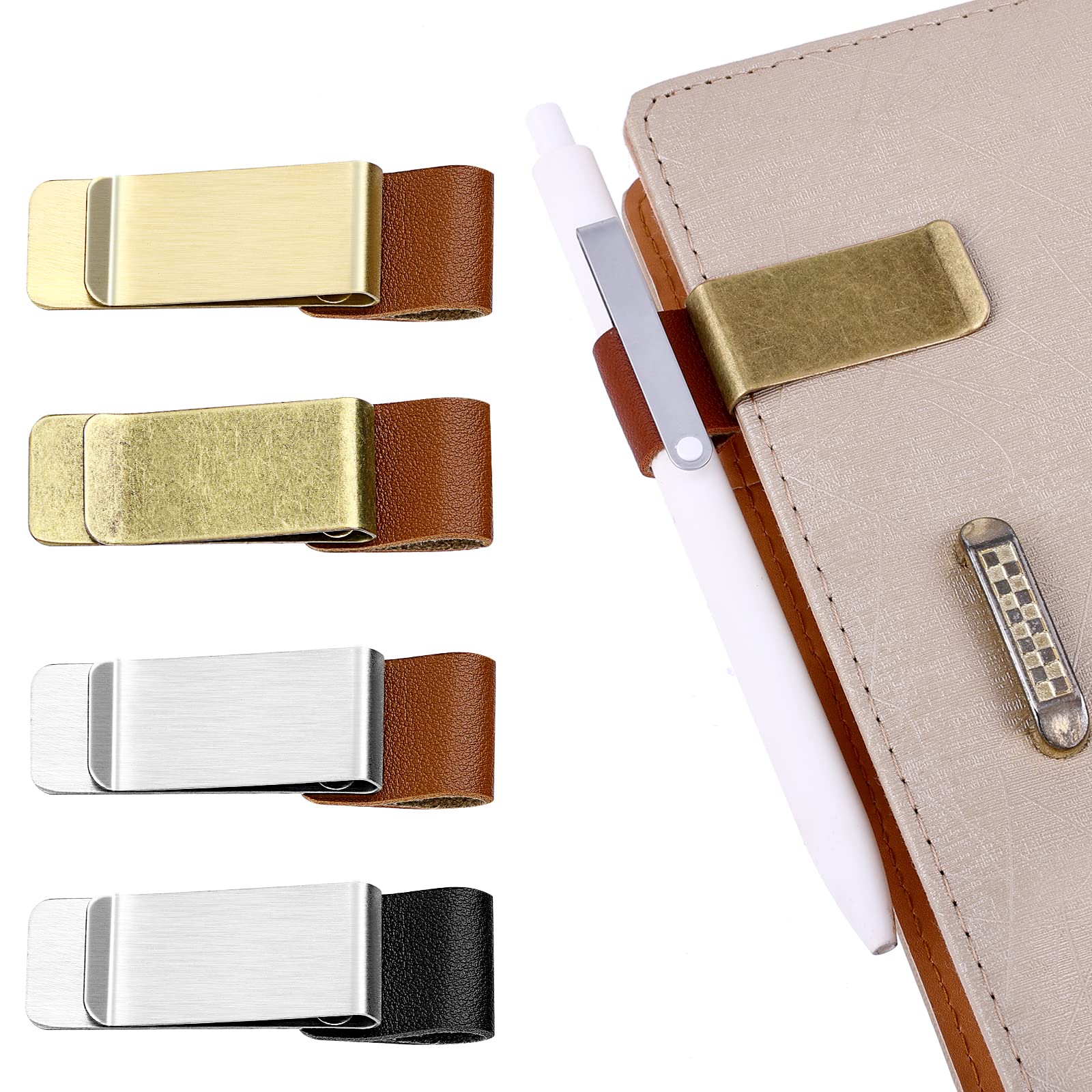 Photo 1 of TIESOME PU Leather Retro Notebook Pen Loop Holder, 4Pcs With Clips for Journal, Planner, Clipboard, Office Pocket, Fits Most Pen Sizes