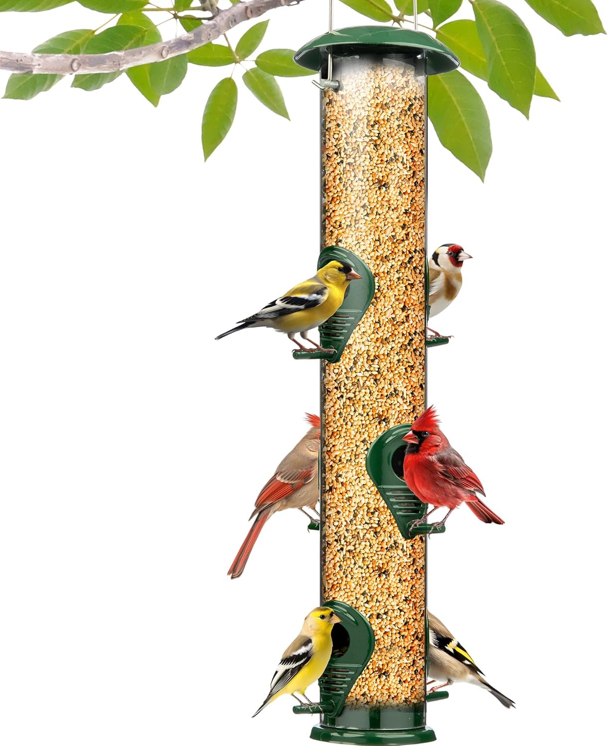 Backyard Birding & Wildlife - Gray Bunny Metal Bird Feeders for Outdoors Hanging, 6-Port Metal Bird Feeder Tube, Durable, Chew-Proof and Rust-Proof, 16 Inches