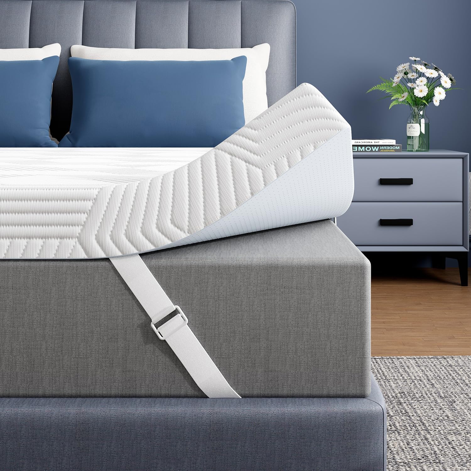 Photo 1 of ELEMUSE 4 Inch Gel Memory Foam Mattress Topper Queen Size Pressure-Relieving Mattress Topper for Back Pain,Non-Slip Design with Removable & Washable Cover, CertiPUR-US