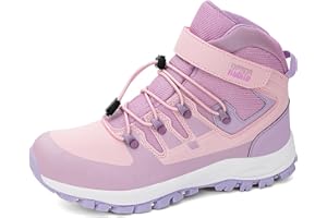 R CORD Kids Hiking Boots Girls Hiking Boots Waterproof Durable TPR Traction Drawstring Closure Girls Hiking Boots Anti-Skid Athletic Outdoor Boots