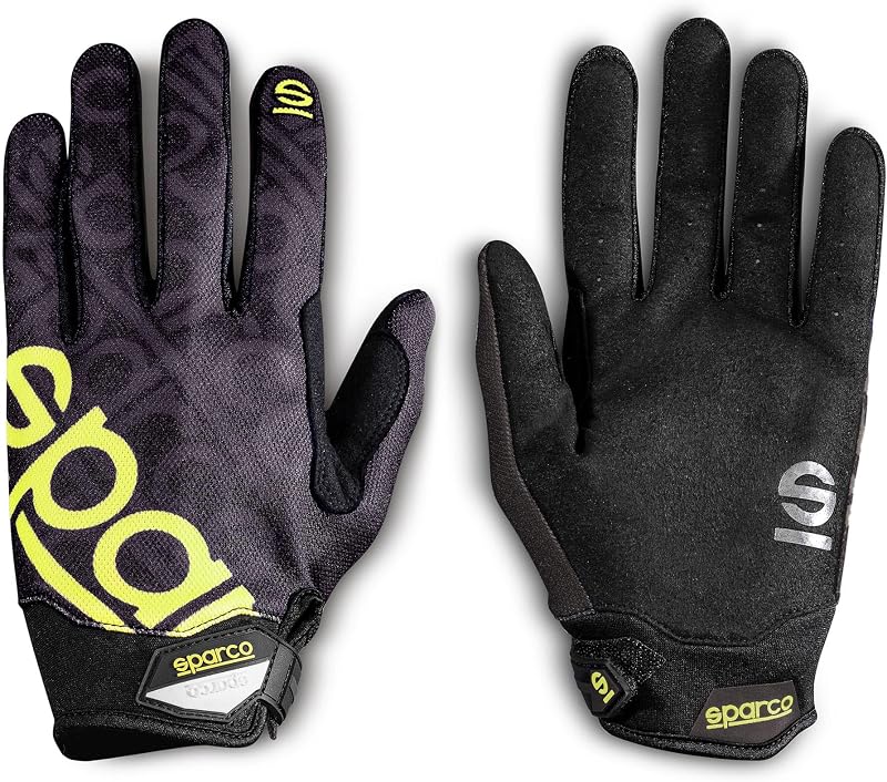 Sparco Meca 3 Gloves Size 9 Black/Yellow Mechanic Driving 47% Polyester