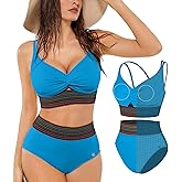 Popilush Tummy Control Swimsuits for Women - High Waisted Bikini Sets Shapewear with Boho Trim 4 Way Wear Pool and Beach
