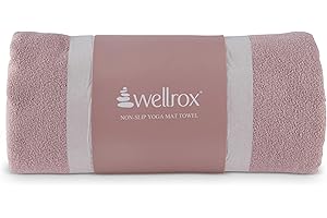 Wellrox Microfiber Yoga Mat Towel with Grip – Ultra Absorbent, Super Soft, and Quick Dry Hot Yoga Towel Non Slip for Pilates, Bikram, and Fitness Workouts (74” x 26”, Rose)