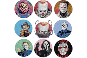 YSUNETER 8 PCS Halloween Diamond Art Coasters Kits, Diamond Painting Coasters with Holder Set of 8, DIY Drink Coasters Art Crafts Supplies for Adults Cup Mat for Home Decor House Warming Gifts Non-Slip