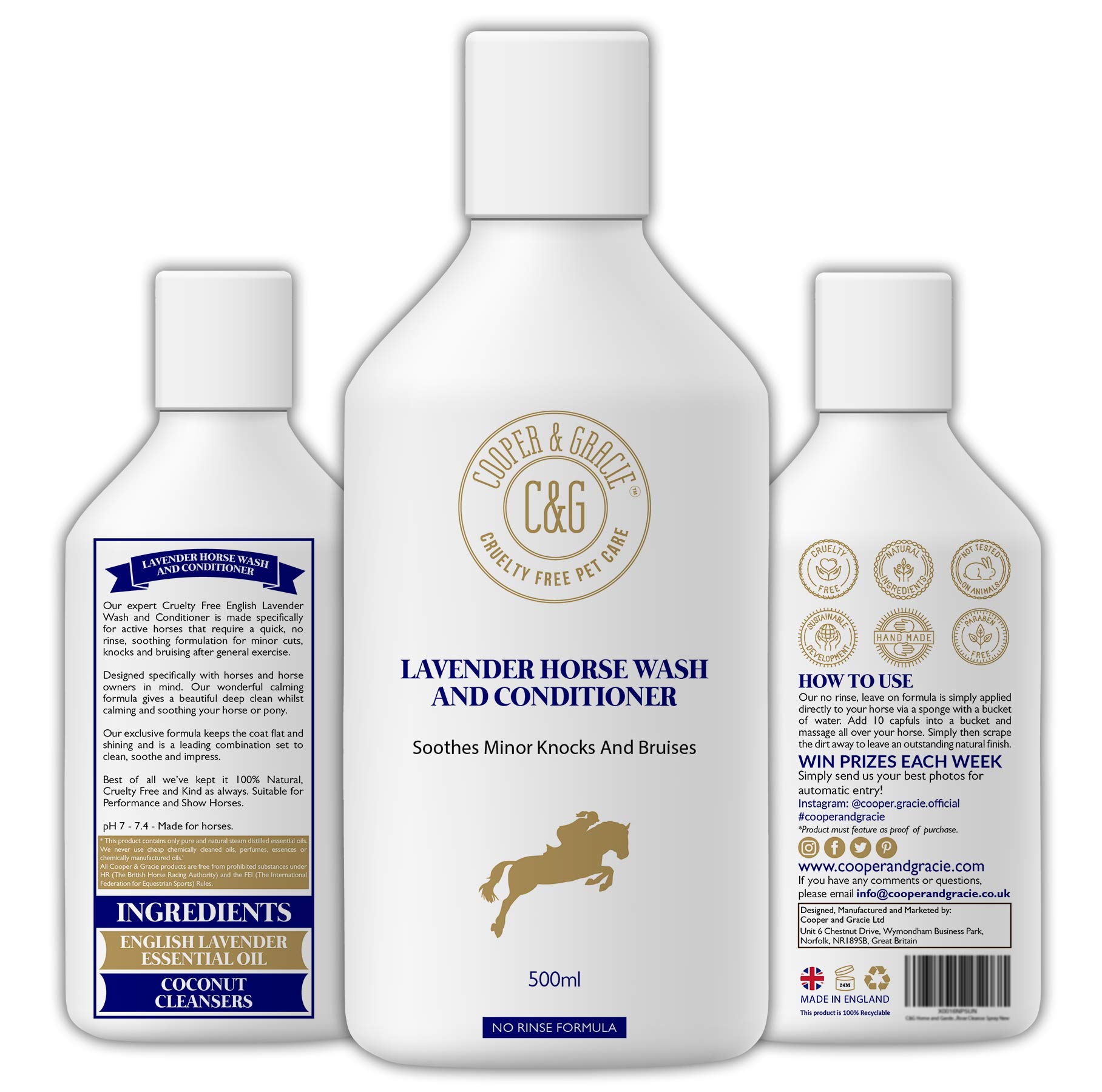 Lavender Horse Wash and Conditioner 500ML By Cooper and Gracie | Soothes Minor Knocks And Bruises | Powerful Organic Natural Horses Shampoo | Effectively Shines And Cleans Mane Tail