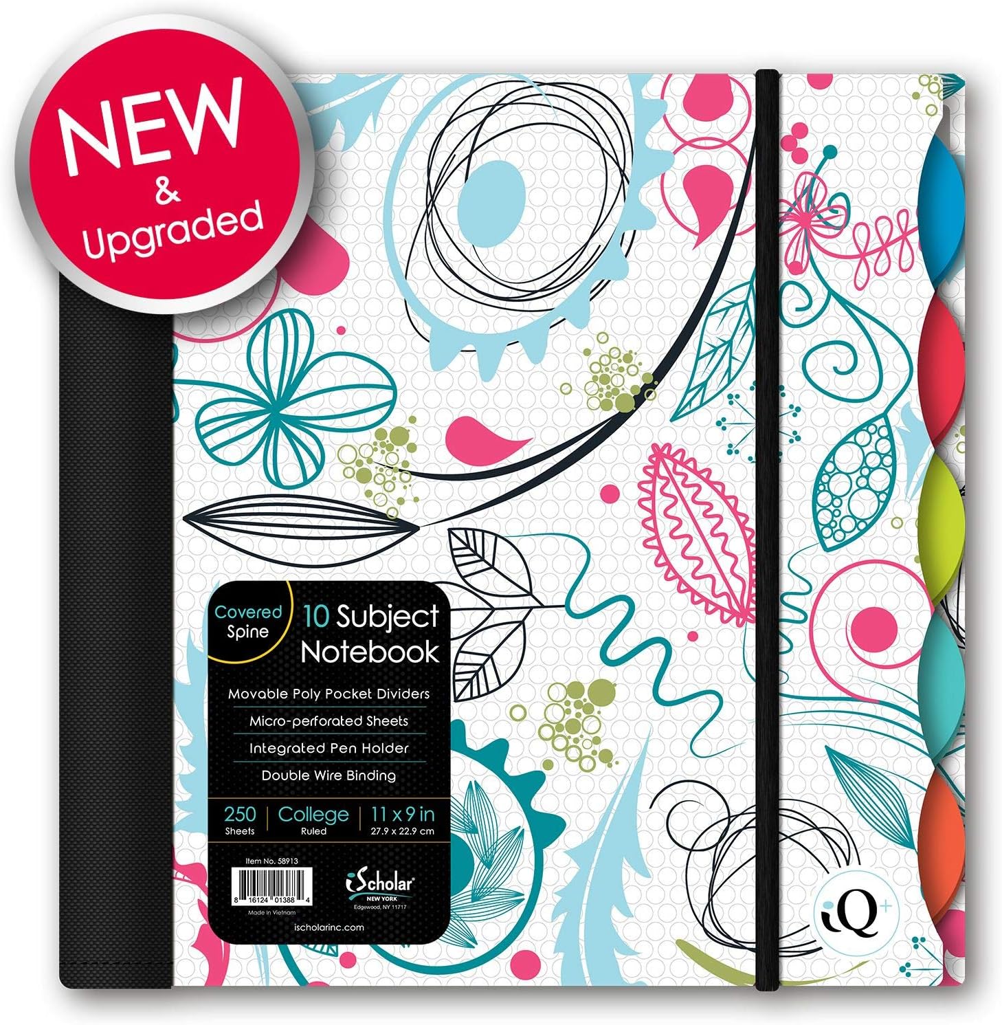 iScholar iQ Poly Fashion Cover 10 Subject Notebook, College Ruled, 11" x 8.5", 250 Sheets, Designs Will Vary (58913) - Fashion Print Light : Office Products