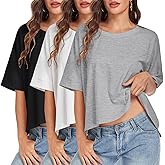 HOUZONIY Womens Oversized T-Shirts Short Sleeve Loose Crewneck Solid Baggy Fashion Tops Shirt for Women Casual Basic Fit Tees