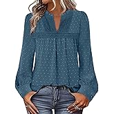 BETTE BOUTIK Womens Boho Fall Fashion Tops Long Sleeve Casual Shirts Flowy Swiss Dot Blouses