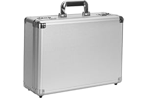 Vilcjson Locking Briefcase - Lockable Attache Case for Laptop & Documents, Dual Combination Locks Business Hard Aluminum Case