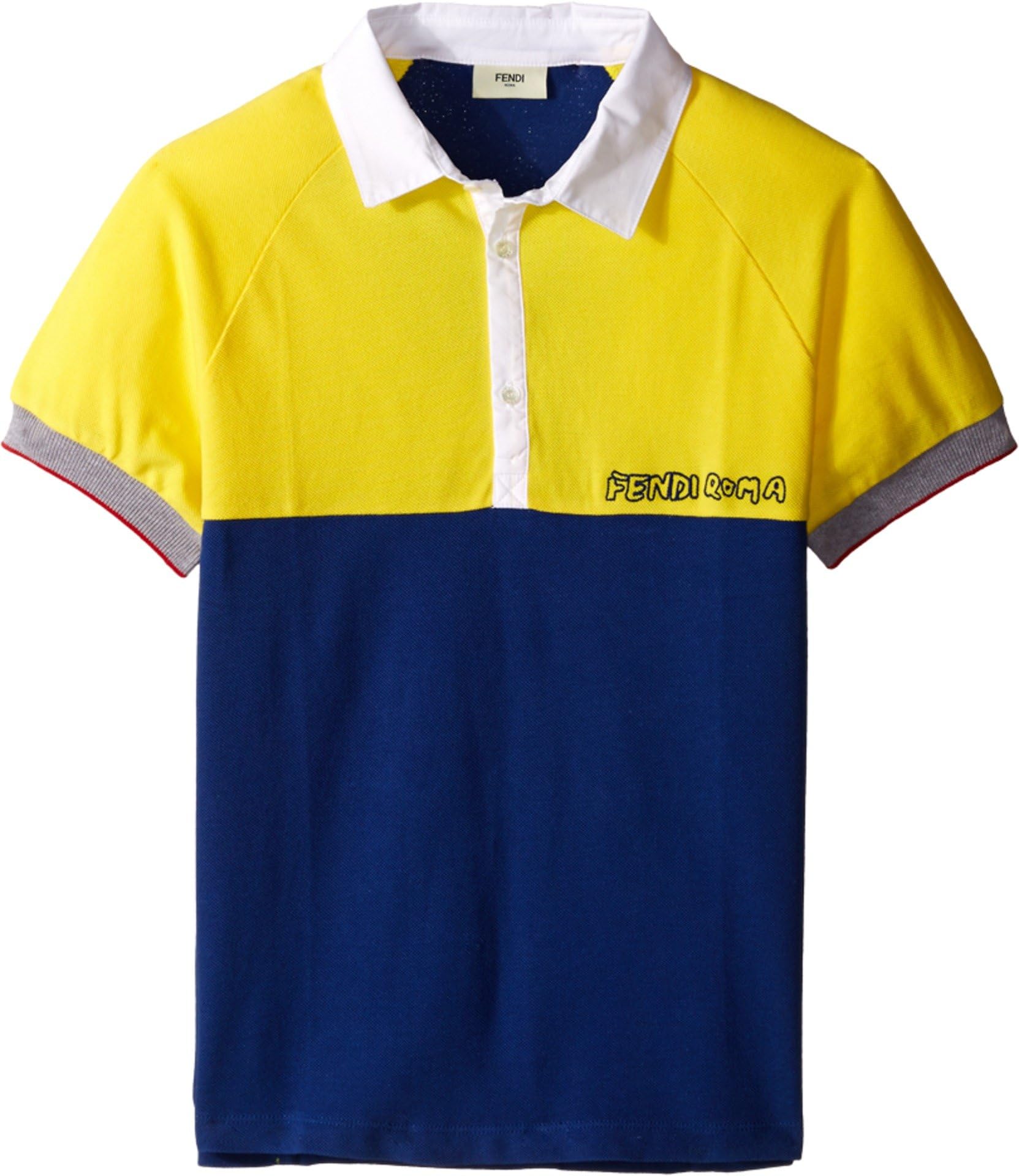 Fendi Kids Mens Short Sleeve Two-Tone Polo Shirt (Big Kids)