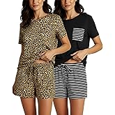 Real Essentials 2 Pack: Women’s Short Sleeve Pajama Short Set - Comfy Lightweight Soft Lounge Sleepwear (Plus