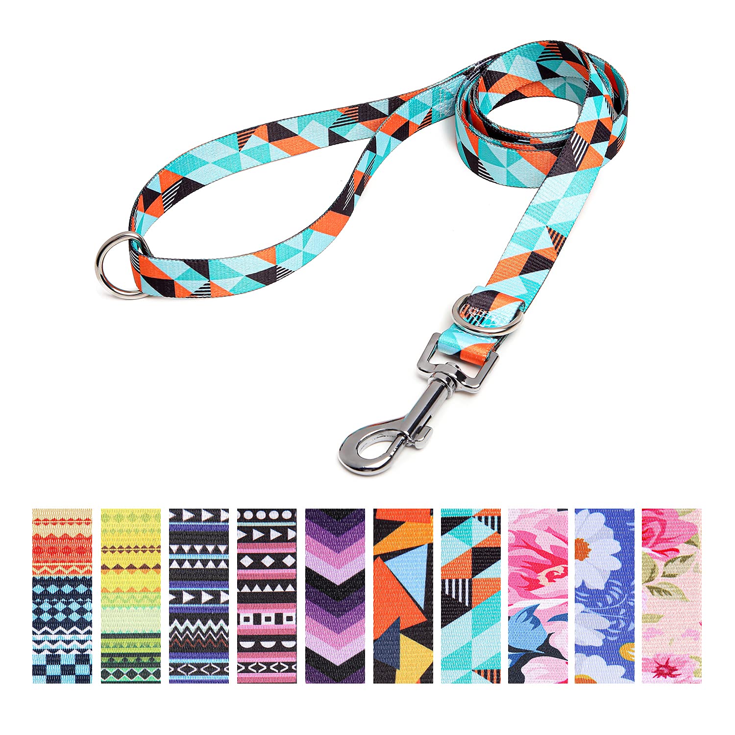 Suredoo Soft Nylon Dog Lead Leash with Colorful Patterns, Comfortable Strong Dog Training Walking Lead Leashes with 2 D-ring for Small Medium Large Dogs, 1.2m × 2.0cm (Geometry) — image 1
