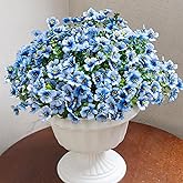 NETAP Artificial Flowers for Outdoors, 12 Bundles Realistic UV Resistant Fake Silk Flower, Faux Plants for Front Porch Patio Window Box Yard Spring Summer Decoration,Blue