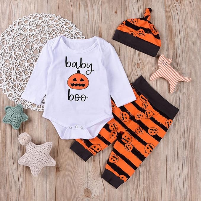 Zooarts für 0–2 Jahre Baby Jungen Baby Boo Kürbis Print Body Legging Pants Hat 3/Set Outfit Kinder Strampler Outfit Kleidung,