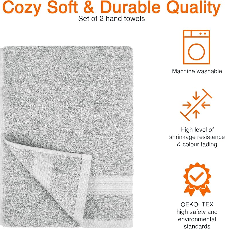 Set Asciugamani Bagno Spugna 100% Cotone Asciugamani Viso 50x100 cm, Grigio, Confezione 2 Pezzi — foto 4 di 8