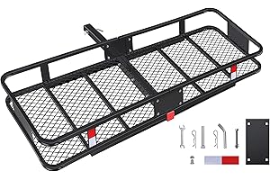 KAIZONPOT 60" x 24" x 6" Trailer Hitch Cargo Carrier Hitch Mount Folding Vehicle Cargo Basket 550lb Capacity Hitch Cargo Racks for Car