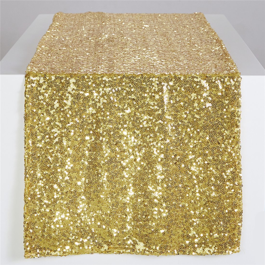 YZEO Gold Sequin Table Runner Sparkly 12" x 60" Gold Glitter Table Runner Linen For Wedding/Party/Banquet Decoration