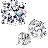 Moissanite Earrings for Women Men, Screw Back Studs 925 Sterling Silver, 18K White Gold Plated, Round Cut D Color VVS1 Hypoallergenic Jewelry Gifts