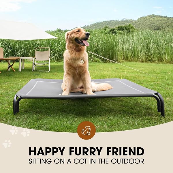 CZPALO ELEVATED DOG BED, RAISED OUTDOOR DOG BED FOR LARGE SIZED DOG, PORTABLE COOLING PET COT WITH BREATHABLE & WASHABLE MESH, INDOOR & OUTDOOR PET HAMMOCK WITH SKID-RESISTANT FEET.