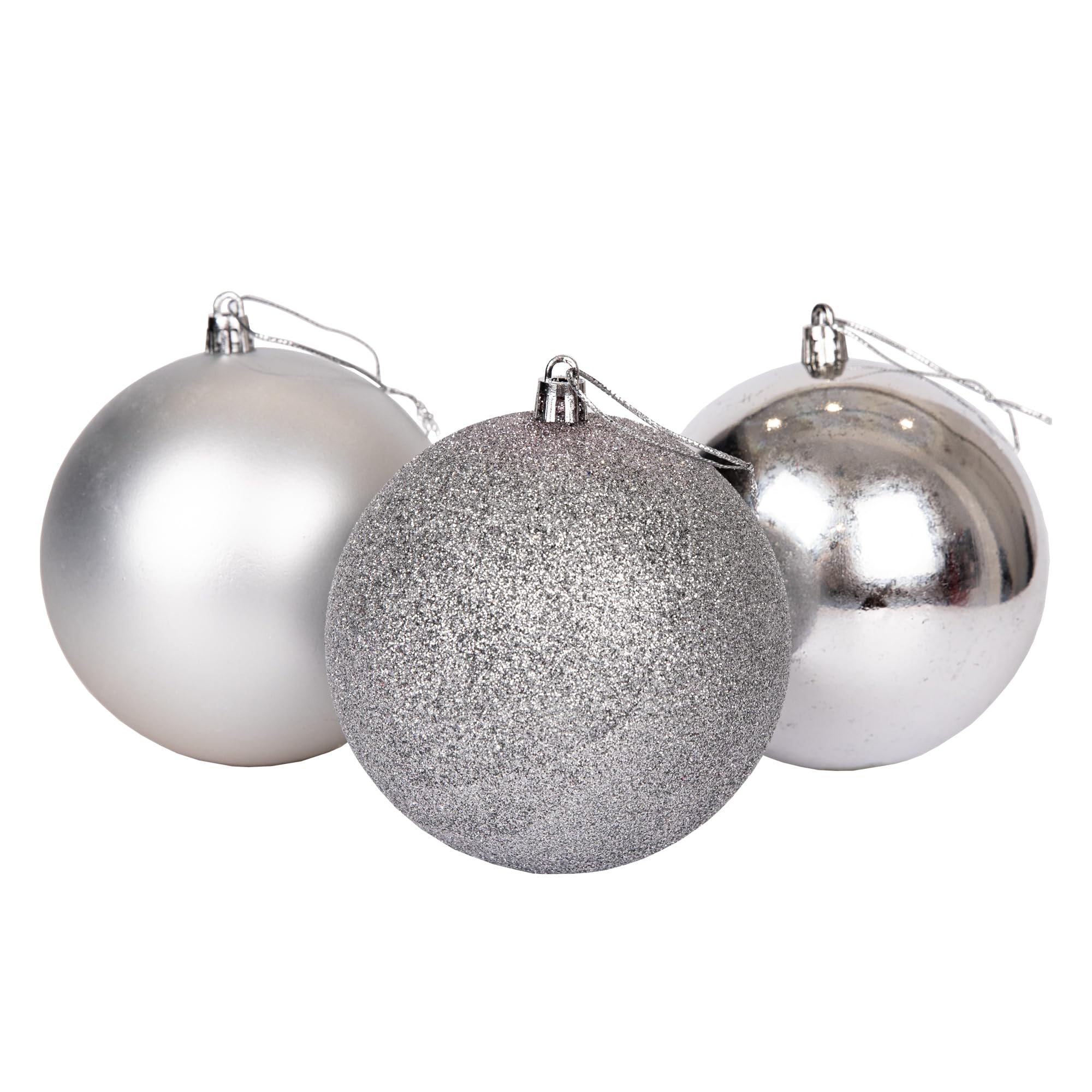 10cm/3Pcs Christmas Baubles Shatterproof Silver, Christmas Tree Decorations Ball Ornaments Balls Xmas Hanging Decorations Holiday Decor - Shiny,Matte,Glitter