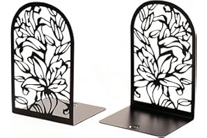 CNK Book Ends, Premium BookEnds for Bookend Shelves, Book Stopper Metal Book Ends for Home Office Heavy Books, Book Shelf Holder, Home Decorative, Book Stoppers, Book Holder (Lily Flower Black)