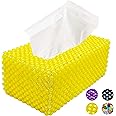 Yellow Beaded Rectangle Tissue Box Cover Holder
