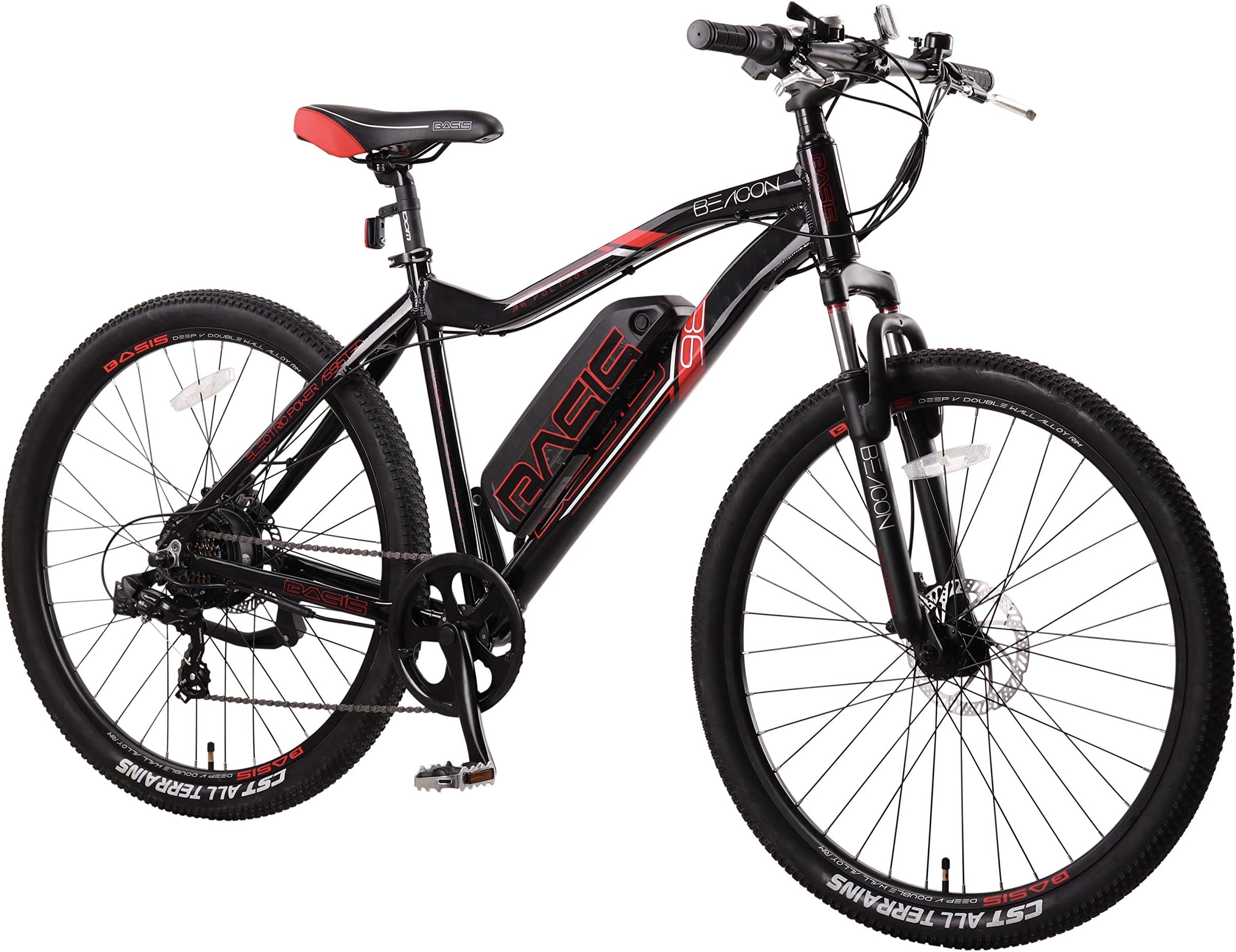 Basis Beacon E-MTB Electric Mountain Bike 19in Frame, 27.5in Wheel - Black/Red