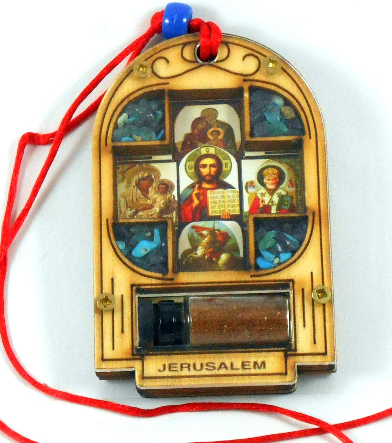 Small Wood Wall Car Hanging Hand Shape Traveler's Prayer Mary of Jerusalem, Jesus, Blessing with Cross Decor Wooden Russian Orthodox Christian Religious Plaque Lucky Charm Icon Gift made in the Holy land Earth and Water
