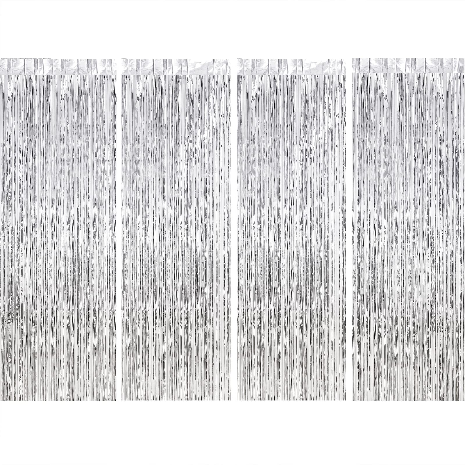 CHRORINE 4 Packs Silver Tinsel Curtains Silver Foil Fringe Tinsel Curtain Backdrop for Birthday Party Decorations Wedding Graduation Engagement Baby Shower Party Decorations (1m x 2.5m)