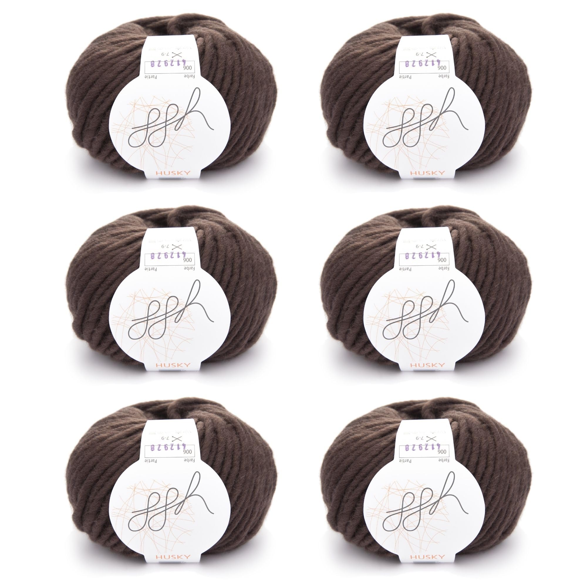 ggh Husky Box - 6 Balls - Thick Virgin Wool - Suitable for Knitting or Crochet - Colour 006 - Chocolate