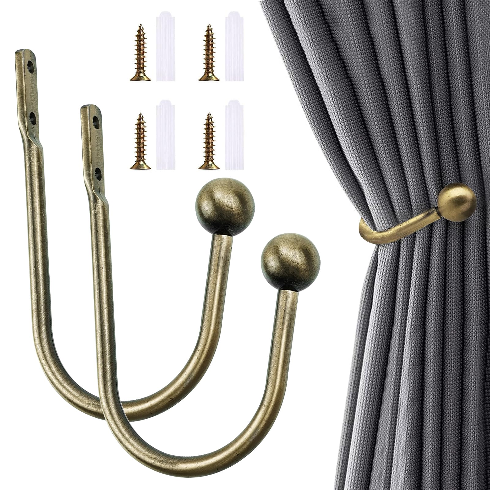 Leikedun Metal Curtain Tie Backs,Ancient Green Curtain Holdbacks,2 Pieces Curtain Tie Backs Hooks,Curtain Tiebacks With Screws,Tie Backs Hooks For Curtains