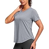 Womens Workout Tops V-Neck Short Sleeve UPF 50+ Sun Shirt Moisture Wicking Quick Dry Top for Gym, Running, Athletic