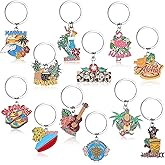 Landical 12 Pcs Hawaii Keychains Luau Party Souvenirs Keyrings Gifts Summer Beach Tropical Aloha Holiday Party Favors Pineapple Flamingo Surfboard Key Chain for Women Men
