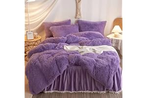 HAIHUA Shaggy Purple Comforter Cover Twin Set, Faux Fur Purple Girls Twin Bedding Set 2 Pieces (1 Fuzzy Duvet Cover + 1 Fluffy Plush Pillow Cases) Girls Plush Bed Set, Fluffy Bed Set, Zipper Closure