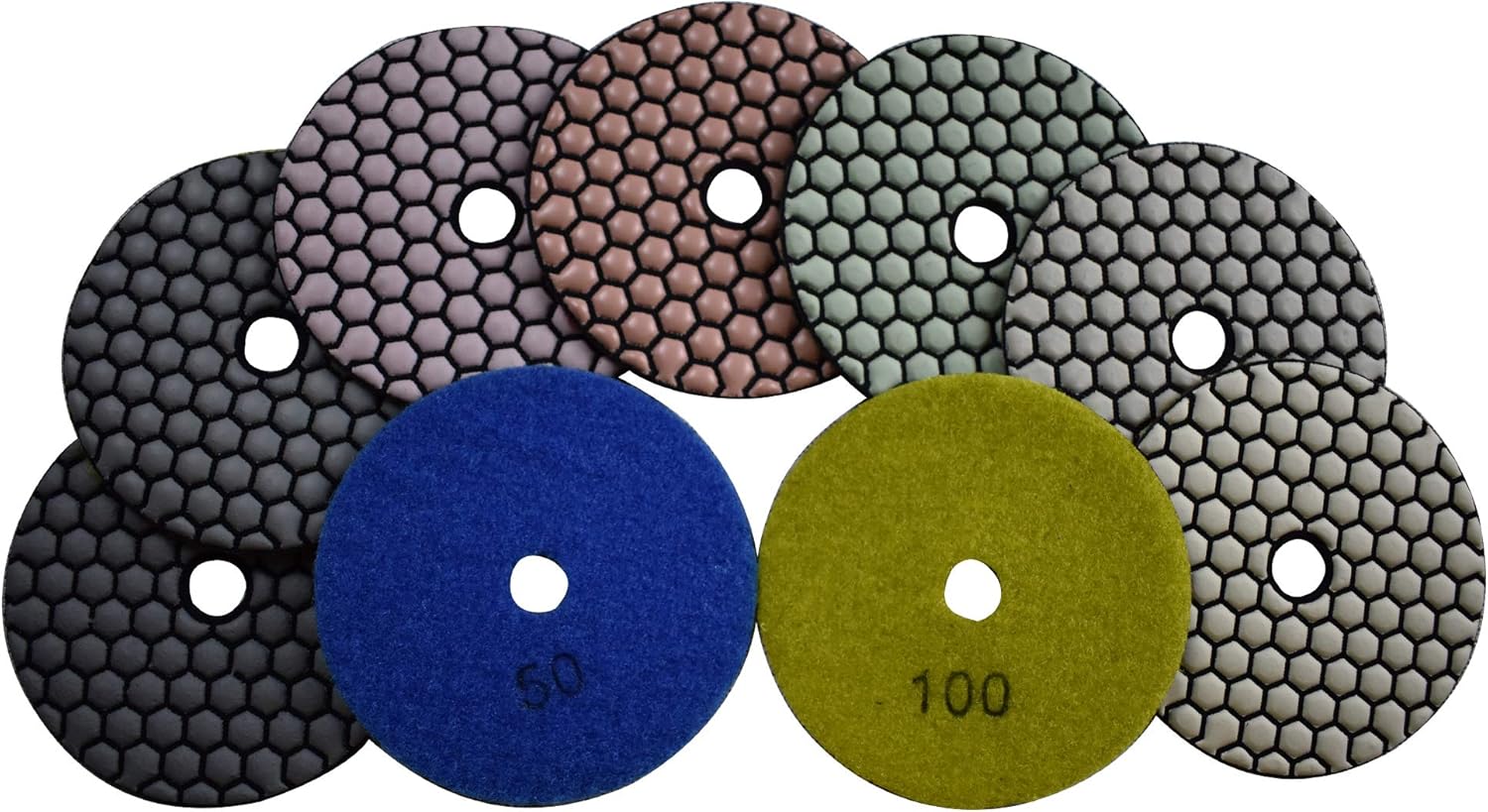 Konfor 7 Pieces of 4 inch Premium Grade Dry Diamond Polishing Pads for Marble Granite Concrete Countertop Glass Engineered Stone